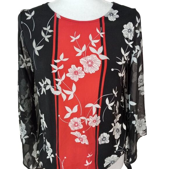 Alfani Sheer Sleeve Floral Print Top - Picture 2 of 9